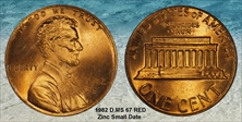 1982-D 1C Zinc, Small Date MS67RD