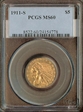 1911-S $5 MS60
