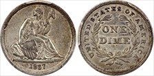 1837 10C Seated, Large Date AU50