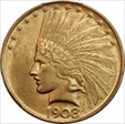 1908 $10 No Motto AU58