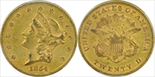 1854 $20 Small Date AU53