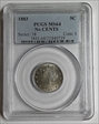 1883 5C No CENTS MS64