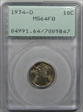 1934-D 10C MS64FB
