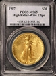 1907 $20 High Relief, Wire Edge MS65