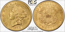1858-S $20 AU50