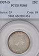 1957-D 25C MS66