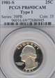 1981-S 25C Type 1 PR69DCAM