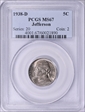 1938-D 5C Jefferson MS67