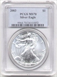 2003 $1 Silver Eagle MS70