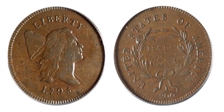 1795 1/2C Plain Edge, No Pole AU50BN