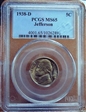 1938-D 5C Jefferson MS65