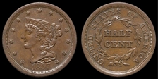 1857 1/2C AU50BN