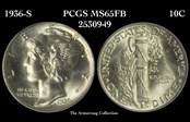 1936-S 10C MS65FB