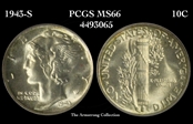 1943-S 10C MS66