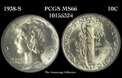 1938-S 10C MS66