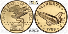1988-P Medal D1988-1a Gold 12 Oz. Young Astronauts, Space Shuttle PR68