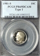 1981-S 10C Type 1 PR69DCAM