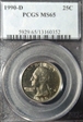 1990-D 25C MS65