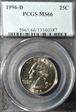1996-D 25C MS66