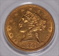 1857-S $5 AU50