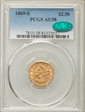 1869-S $2.50 AU58