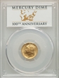 2016-W 10C Mercury Dime Gold 100th Anniversary First Strike Label SP70