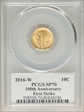 2016-W 10C Mercury Dime Gold 100th Anniversary First Strike Label SP70