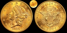 1856-S $20 No Serif, High S S.S. Central America #1 Gold Foil MS63