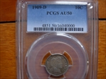 1909-D 10C AU50
