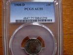 1908-D 10C AU55