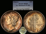 1942-S 10C Inverted Mintmark FS-501 MS65