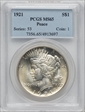 1921 $1 High Relief, Peace MS65