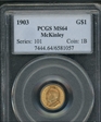1903 G$1 LA Purchase, McKinley MS64