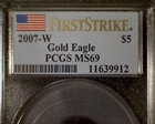 2007-W $5 Burnished Gold Eagle First Strike SP69