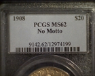 1908 $20 No Motto MS62