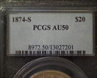 1874-S $20 AU50