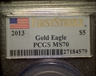 2013 $5 Gold Eagle First Strike MS70