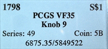 1798 $1 Knob 9 VF35