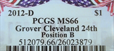 2012-D $1 Grover Cleveland 24th Position B MS66