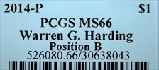 2014-P $1 Warren G. Harding Position B MS66