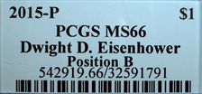 2015-P $1 Dwight D. Eisenhower Position B MS66