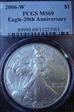 2006-W $1 Burnished Silver Eagle 20th Anniversary SP69