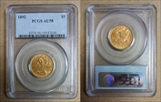 1892 $5 AU58