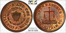 No Date Token F-630AG-5do Copper-Nickel PE John P. Gruber, Overstk on 1863 1C MS64