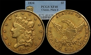 1834 $5 Classic Head, Plain 4 XF40