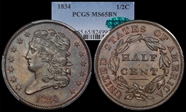 1834 1/2C MS65BN