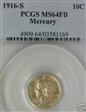 1916-S 10C Mercury MS64FB