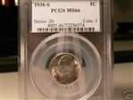 1938-S 5C MS66