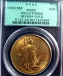 1908 $20 No Motto - Wells Fargo MS65