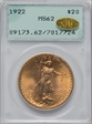 1922 $20 MS62
